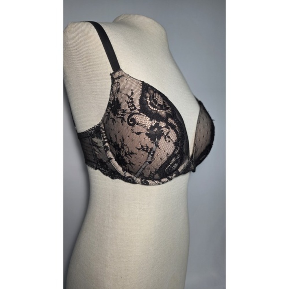 Victoria's Secret Bra 32DD Dream Angels Push-Up Black Lace & Rhinestones